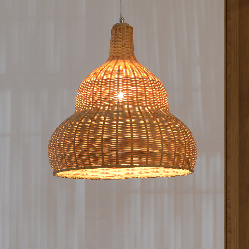 Flaxen Bamboo Pendant Ceiling Light - Exquisite Asian Gourd Design