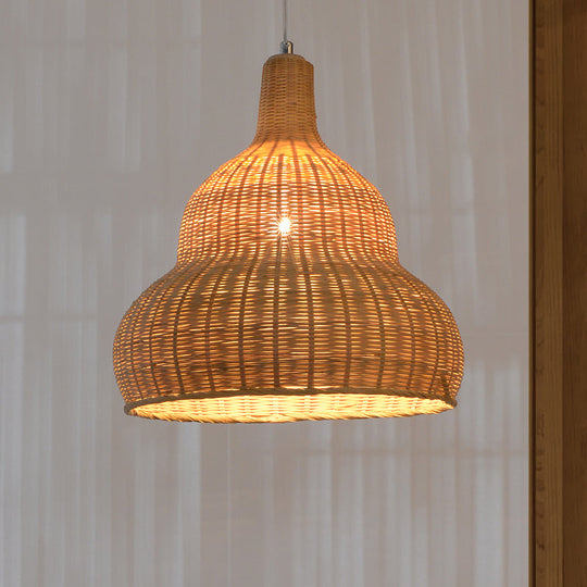 Flaxen Bamboo Pendant Ceiling Light - Exquisite Asian Gourd Design