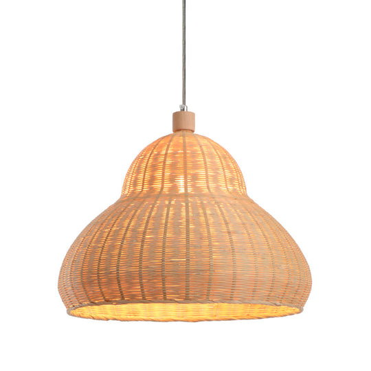 Handcrafted Japanese Bamboo Pendant Light In Beige