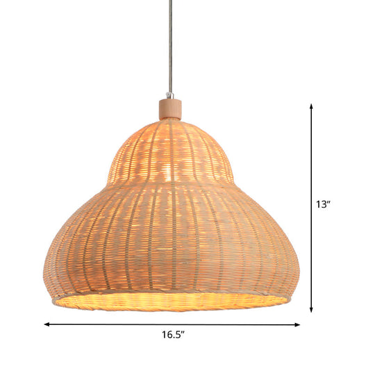 Handcrafted Japanese Bamboo Pendant Light In Beige