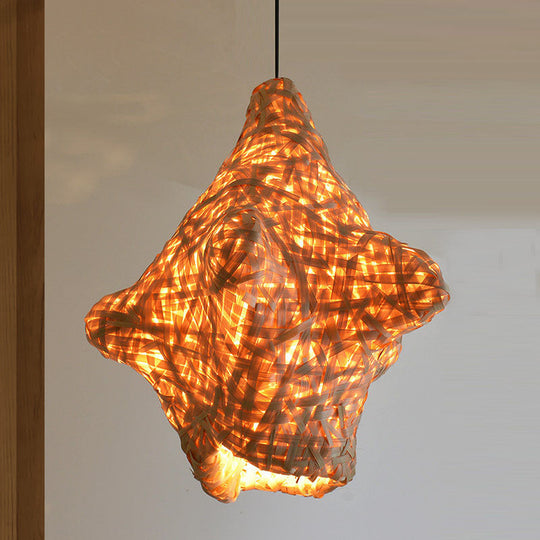 Bamboo Hand-Twisted Pendant Light: Japanese 1-Head Suspended Wood Fixture