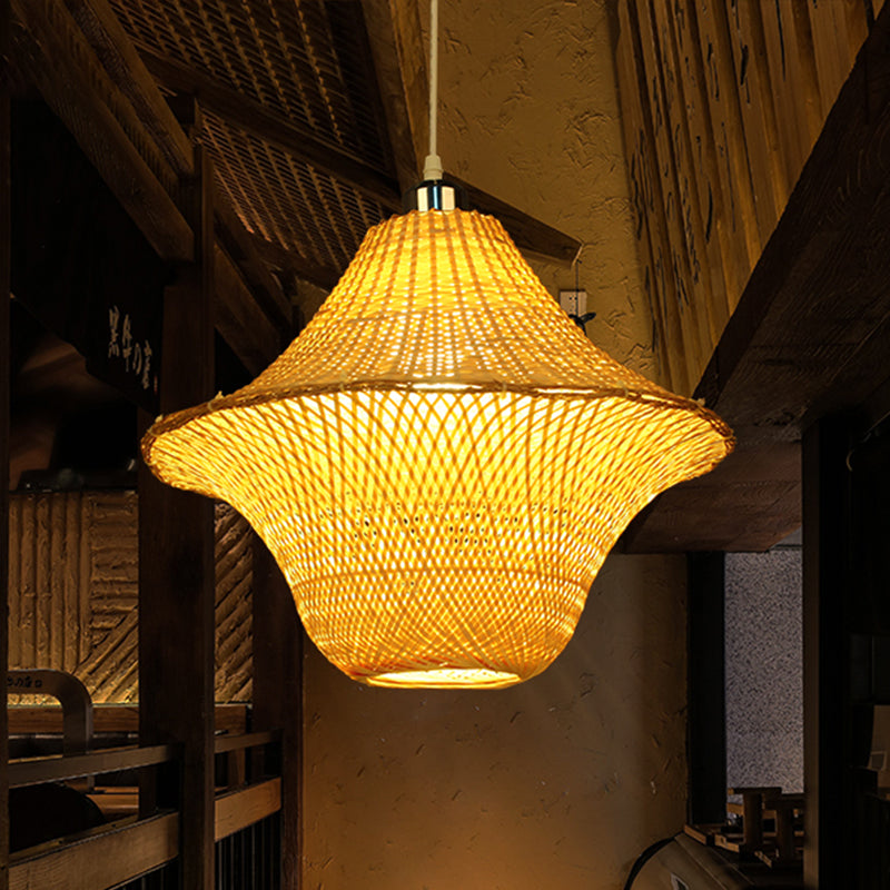 Chinese Bamboo Pendant Lighting: Hand-Woven Ceiling Lamp Beige