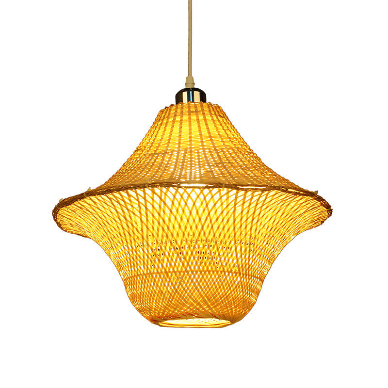 Chinese Bamboo Pendant Lighting: Hand-Woven Ceiling Lamp Beige