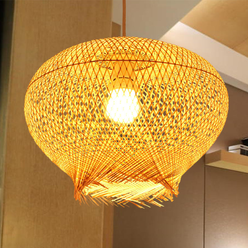 Bamboo Lantern Pendant Lamp For Living Room - Chinese Style Beige Ceiling Light