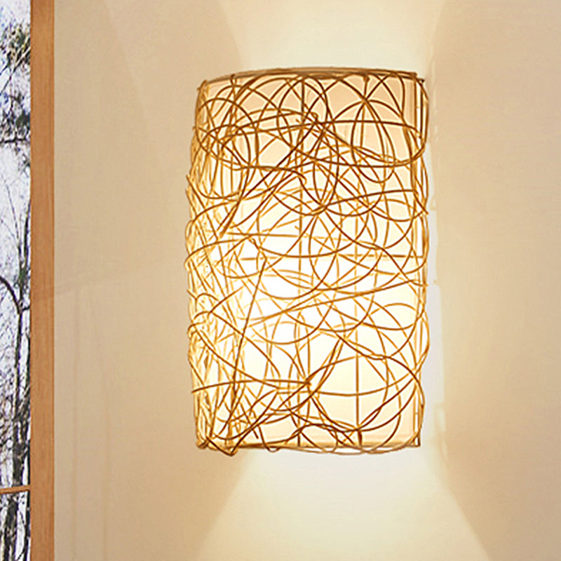 Japanese Rattan Half-Cylinder Wall Mounted Sconce Light Fixture In White