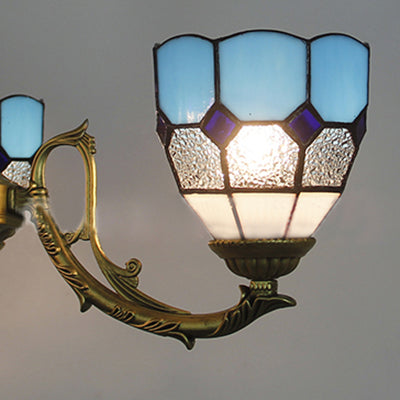 Vintage Adjustable Chain Brass Dome Chandelier Light with 3 Lights in Multi-Colored Tones