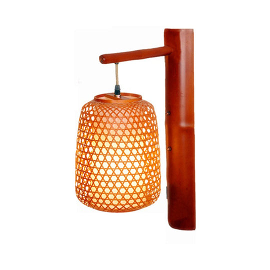 Bamboo Sconce Asia 1-Bulb Wall Mount Light Fixture - Handmade Red Brown Design With Inner White