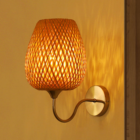 Chinese Khaki Dining Room Wall Lamp: Stylish Sconce Light Fixture With Basket Bamboo Shade