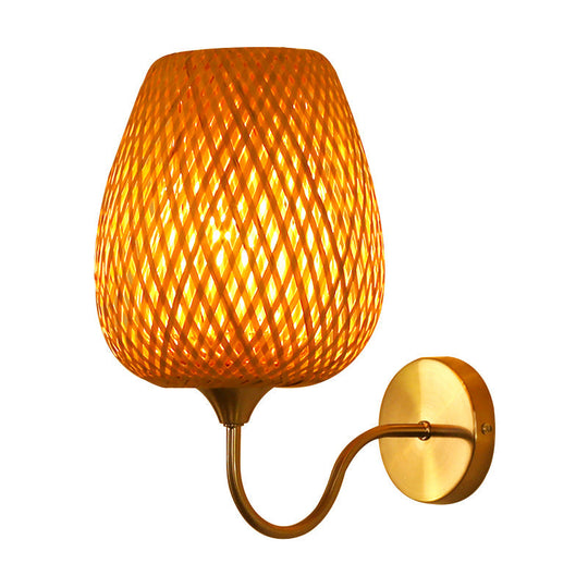 Chinese Khaki Dining Room Wall Lamp: Stylish Sconce Light Fixture With Basket Bamboo Shade