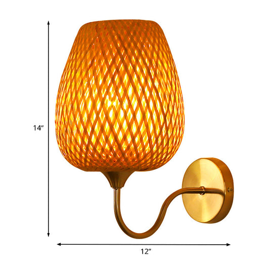 Chinese Khaki Dining Room Wall Lamp: Stylish Sconce Light Fixture With Basket Bamboo Shade