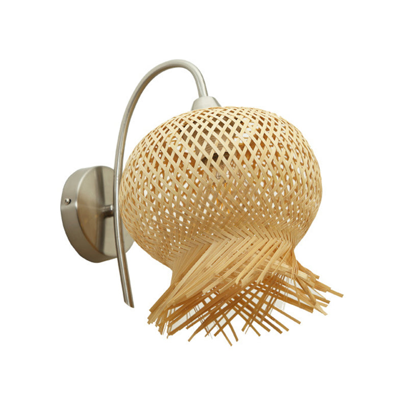 Bamboo Hand-Woven Sconce Wall Lamp With Metal Gooseneck Arm - Flaxen