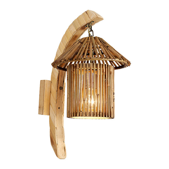 Modern Asian Wood Sconce Light Fixture With Tower Bamboo Shade For Restaurants