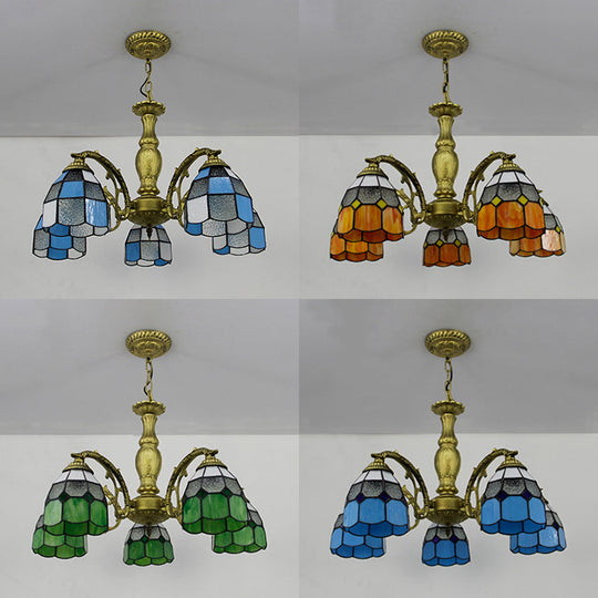 Tiffany Chandelier Lamp with Stained Glass in 4 Colors - Adjustable Dome Suspension Light for Foyer