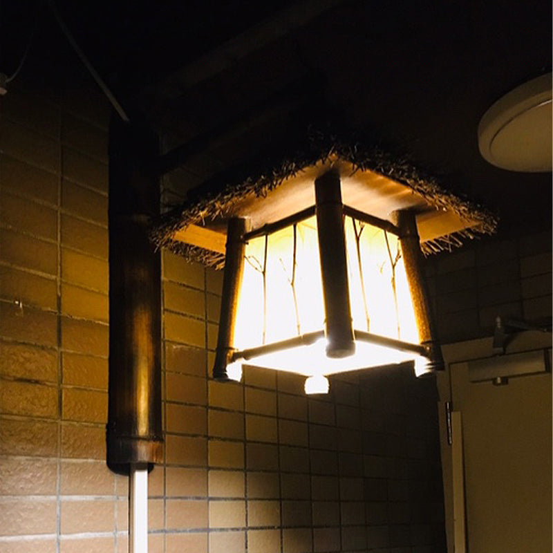 Japanese Hand-Crafted Bamboo Wall Lighting: Brown Tearoom Sconce - 1 Bulb Light Fixture