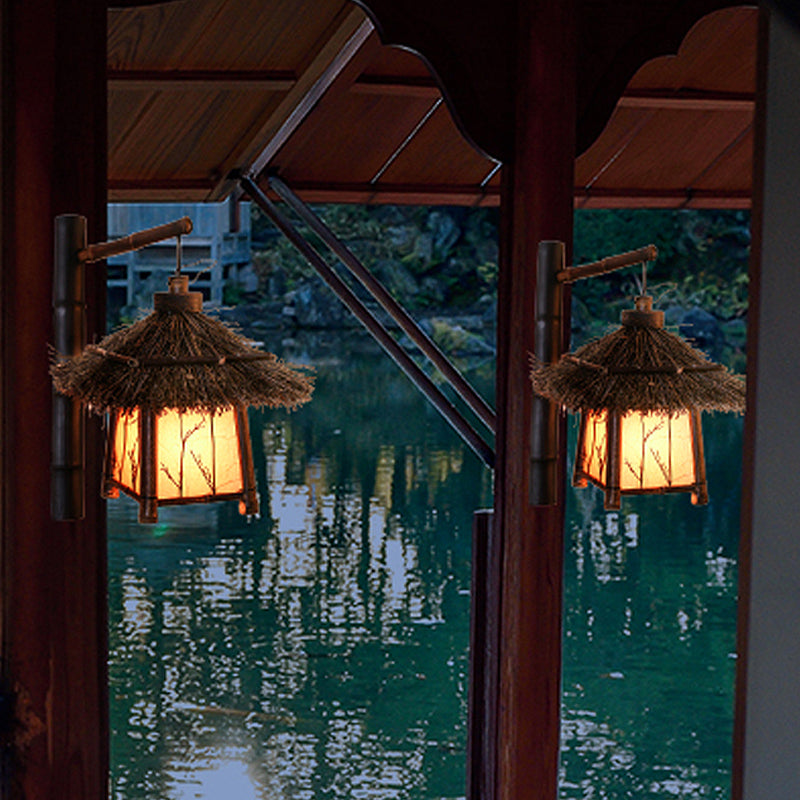 Japanese Hand-Crafted Bamboo Wall Lighting: Brown Tearoom Sconce - 1 Bulb Light Fixture