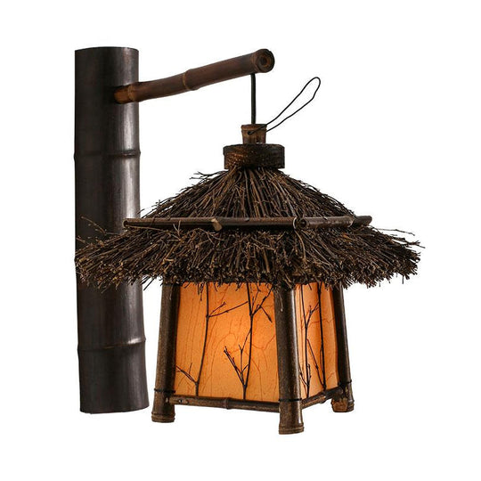 Japanese Hand-Crafted Bamboo Wall Lighting: Brown Tearoom Sconce - 1 Bulb Light Fixture