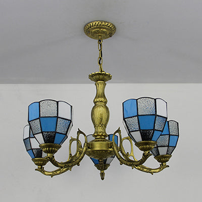 Tiffany Chandelier Lamp with Stained Glass in 4 Colors - Adjustable Dome Suspension Light for Foyer