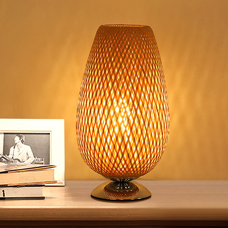 Hand Twisted Japanese Bamboo 1-Bulb Desk Lamp In Beige For Living Room