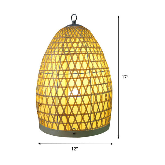 Japanese 1 Bulb Small Beige Hand-Woven Desk Lamp: Bamboo Shade