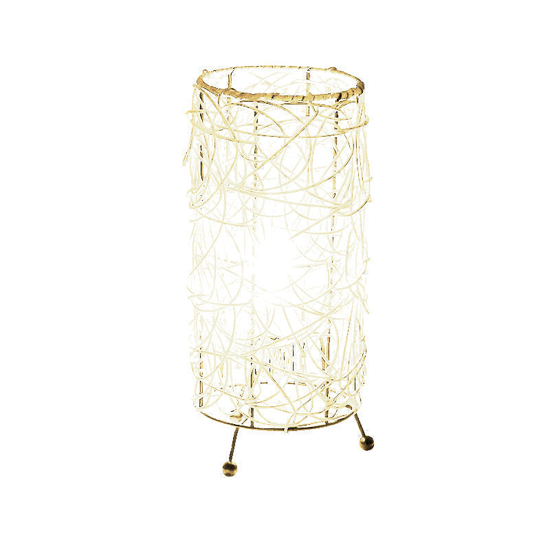 Chinese Bamboo Cylindrical Desk Light: 1 Bulb Task Lighting For Living Room In White/Coffee