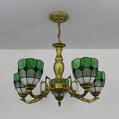 Tiffany Chandelier Lamp with Stained Glass in 4 Colors - Adjustable Dome Suspension Light for Foyer