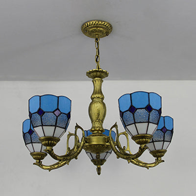 Tiffany Chandelier Lamp with Stained Glass in 4 Colors - Adjustable Dome Suspension Light for Foyer