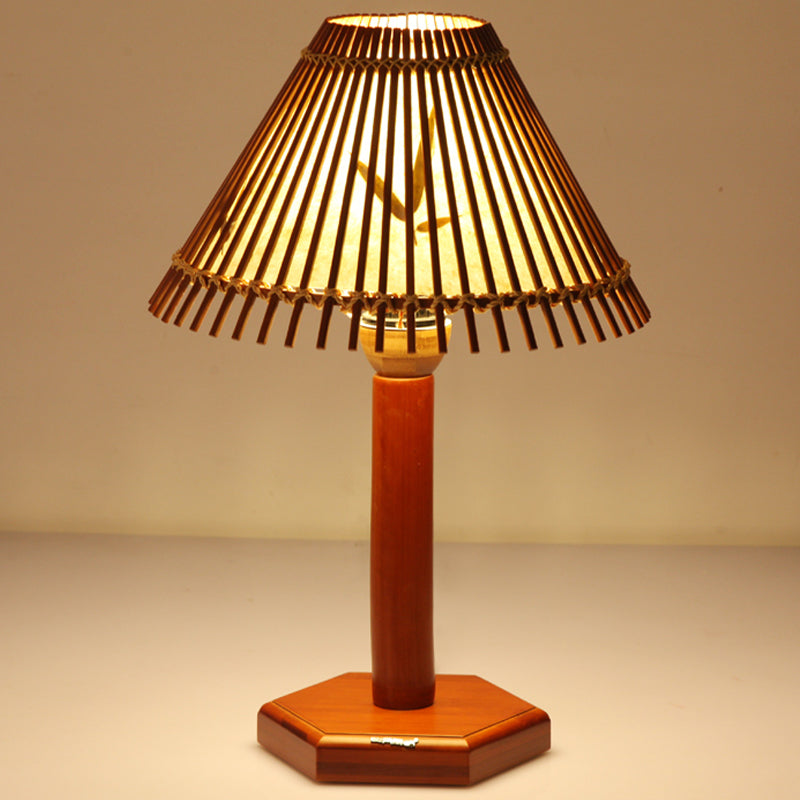 Trumpet Bamboo Desk Lamp - Asian-Inspired Task Lighting With Hexagon Wood Base