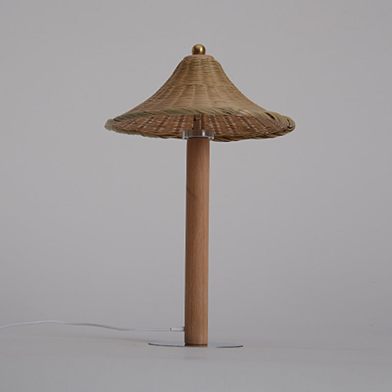 Chinese Wood Desk Lamp With Bell Bamboo Shade - 1-Head Task Lighting For Bedroom