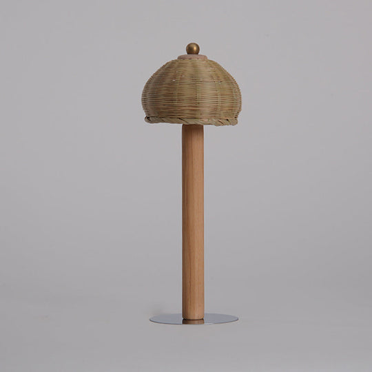 Hand-Worked Japanese Small Desk Lamp With Bamboo Shade - 1 Bulb Task Lighting