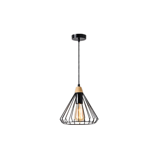 Modern Nordic 1-Light Cone Cage Pendant Lamp in Black/White Metal - Stylish Indoor Lighting Fixture