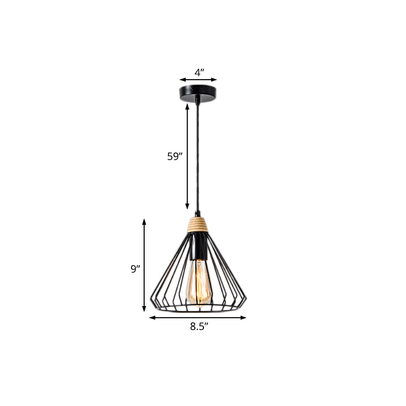 Modern Nordic 1-Light Cone Cage Pendant Lamp in Black/White Metal - Stylish Indoor Lighting Fixture