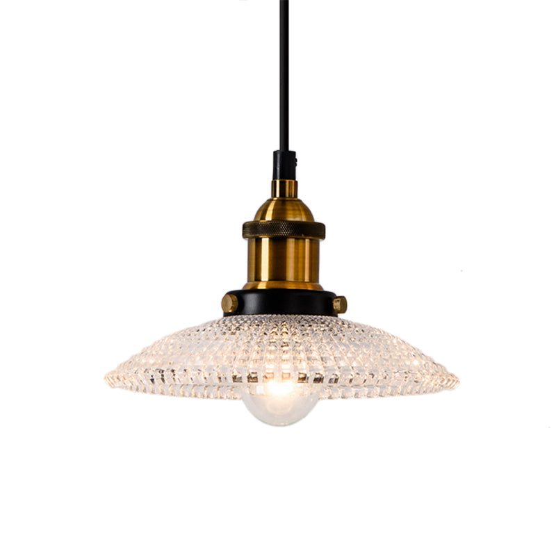 1-Light Grid Glass Ceiling Light With Brass Bowl Shade Perfect For Industrial Kitchen Décor