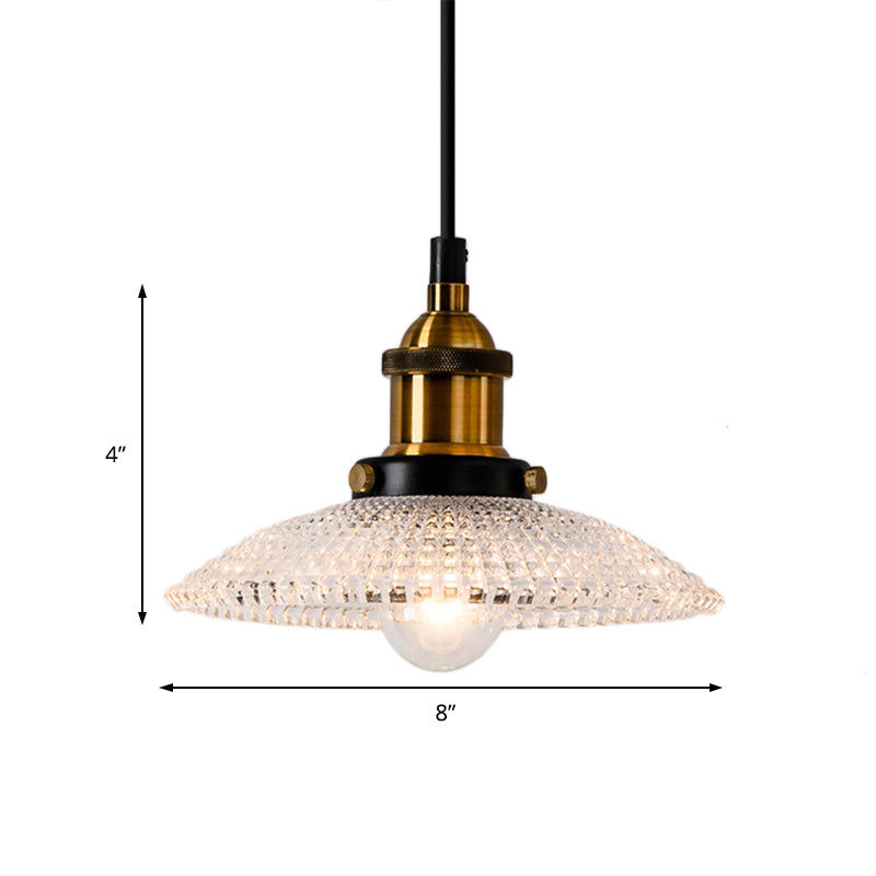 1-Light Grid Glass Ceiling Light With Brass Bowl Shade Perfect For Industrial Kitchen Décor