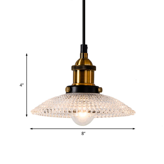 1-Light Grid Glass Ceiling Light With Brass Bowl Shade Perfect For Industrial Kitchen Décor