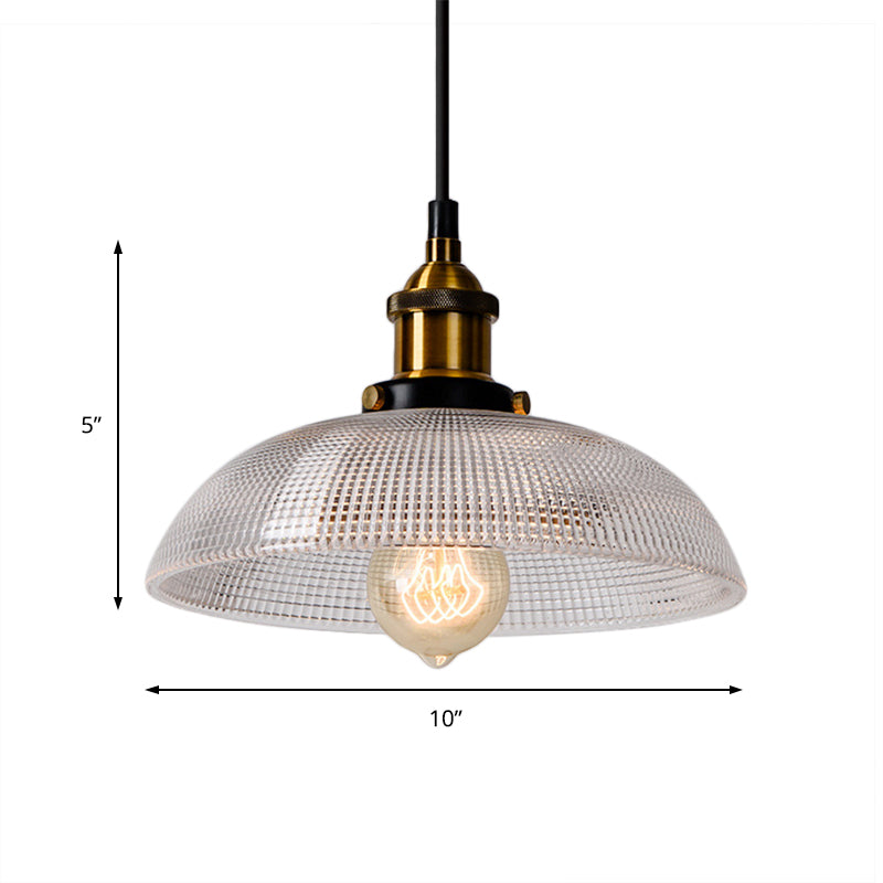 1-Light Grid Glass Ceiling Light With Brass Bowl Shade Perfect For Industrial Kitchen Décor