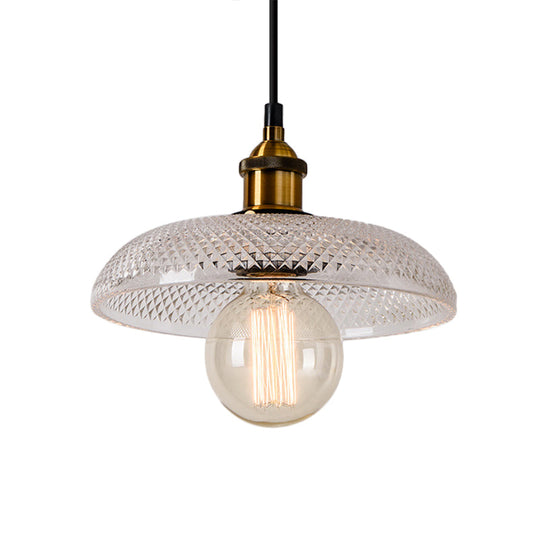 1-Light Grid Glass Ceiling Light With Brass Bowl Shade Perfect For Industrial Kitchen Décor