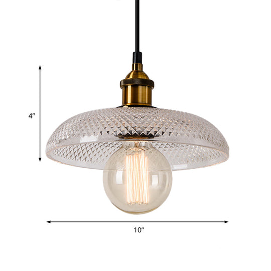 1-Light Grid Glass Ceiling Light With Brass Bowl Shade Perfect For Industrial Kitchen Décor