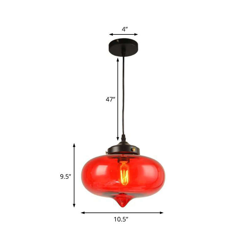 Industrial Onion Shade Pendant Lighting 1 Light: Red/Yellow/Smoke Gray Glass Hanging Lamp for Bar