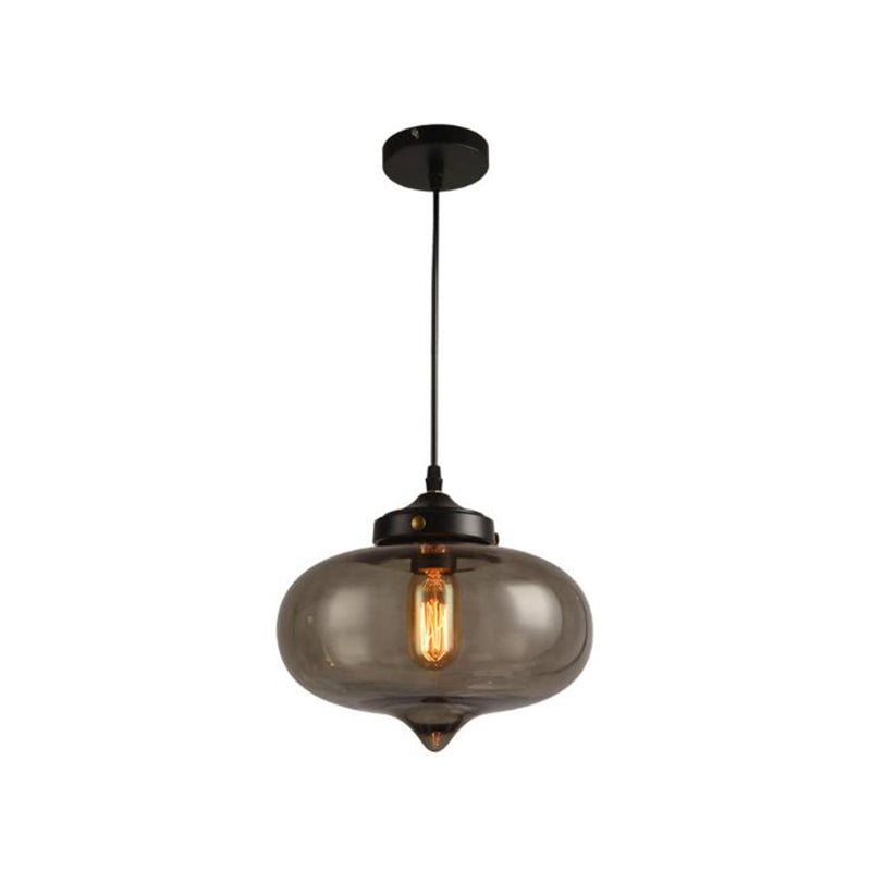 Industrial Onion Shade Pendant Lighting 1 Light: Red/Yellow/Smoke Gray Glass Hanging Lamp for Bar