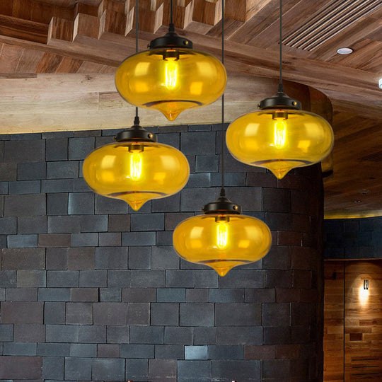 Industrial Onion Shade Pendant Lighting - 1 Light Red/Yellow/Smoke Gray Glass Hanging Lamp For Bars