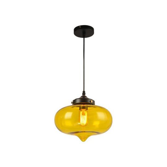 Industrial Onion Shade Pendant Lighting 1 Light: Red/Yellow/Smoke Gray Glass Hanging Lamp for Bar