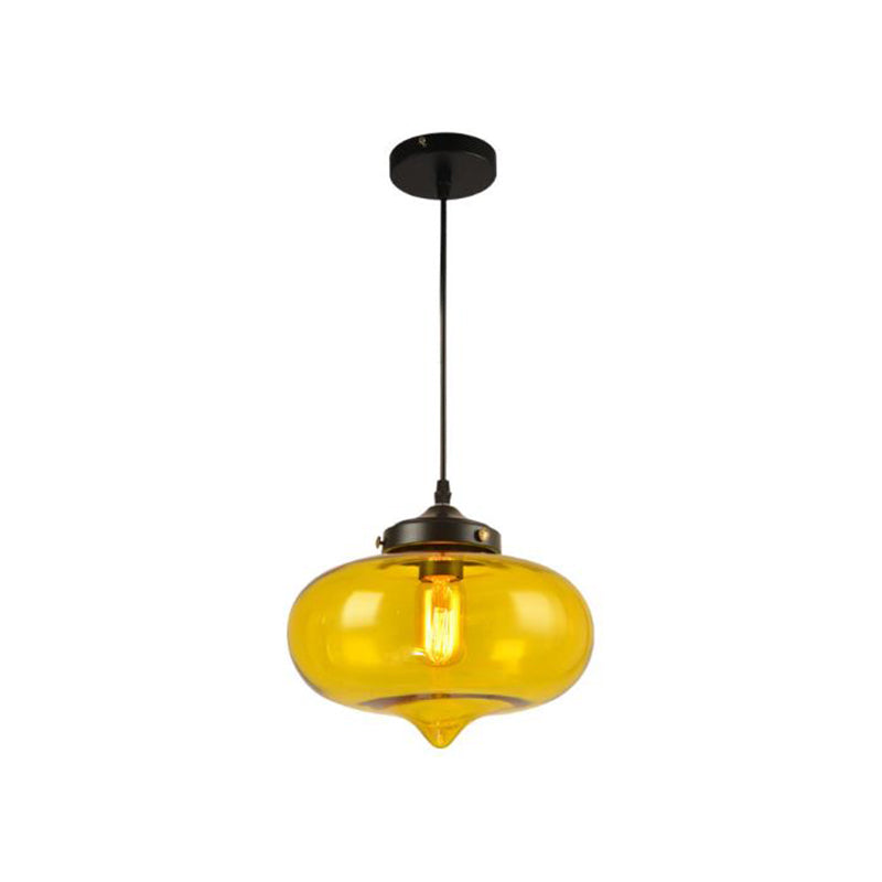 Industrial Onion Shade Pendant Lighting - 1 Light Red/Yellow/Smoke Gray Glass Hanging Lamp For Bars