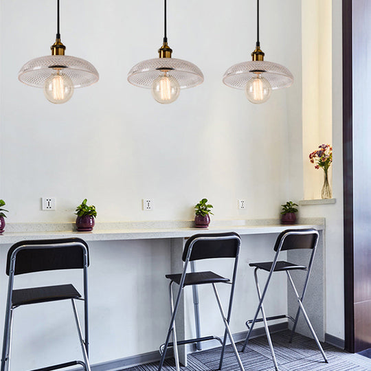 Farmhouse Brass Dome Pendant Ceiling Light With Clear Prismatic Glass For Dining Room - 8/10 / 10