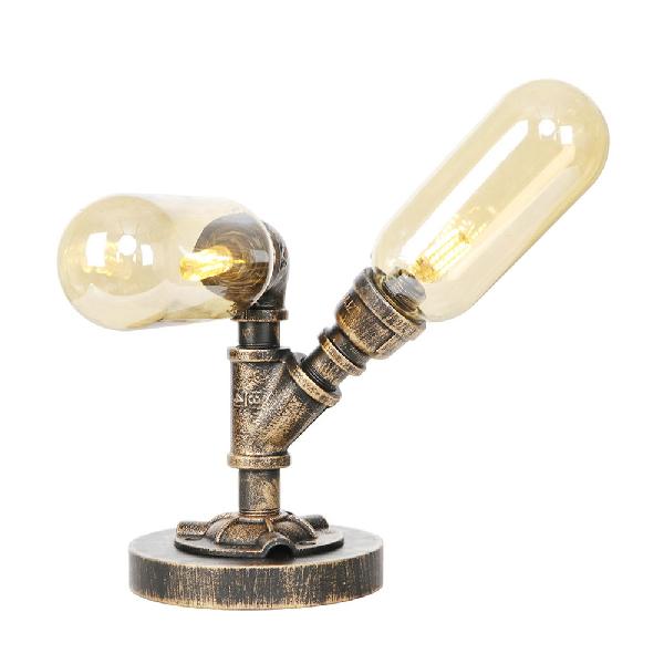 Oval Shade Desk Light - 2-Bulb Industrial Table Lamp In Aged Bronze With Clear/Amber Glass For