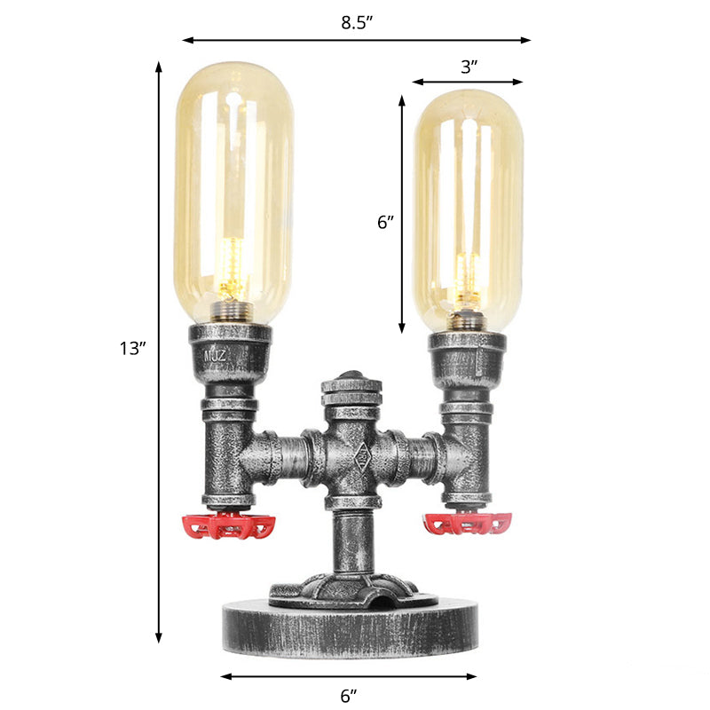 Clear/Amber Glass Antique Silver 2-Light Industrial Desk Lamp With Capsule Shade - Perfect For