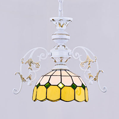 Tiffany Stained Glass Semi Globe Ceiling Light With Adjustable Chain - 1 Pendant In Multicolor