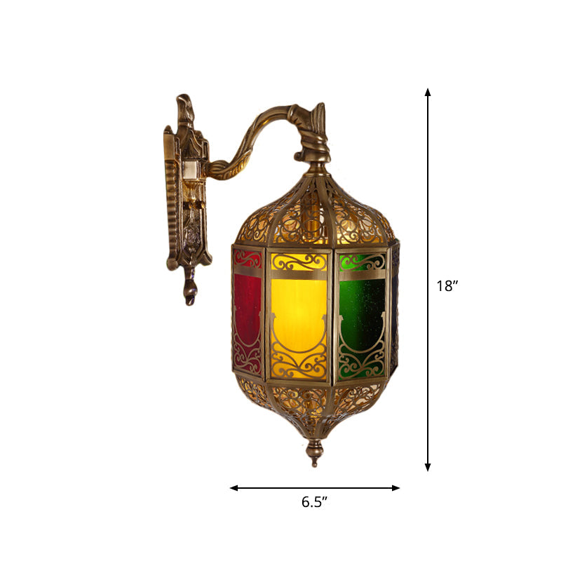 Brass Metal Sconce Wall Lamp With Curved Arm - Head Lantern Inspired Decorative Light Fixture