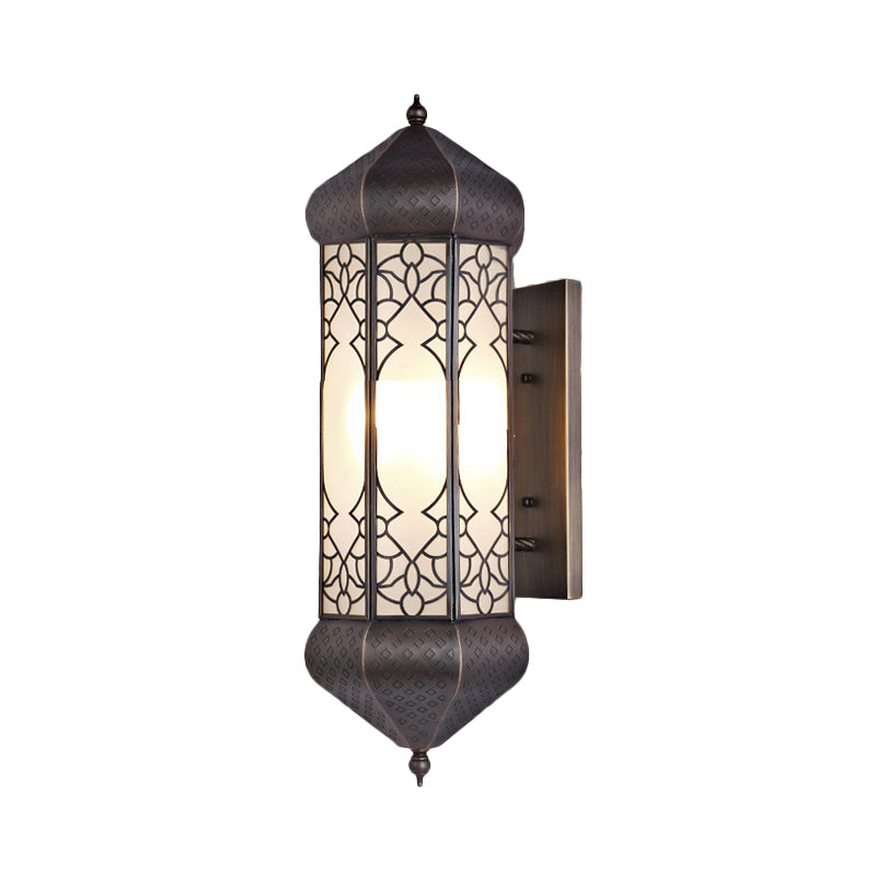 Bronze Hexagon Sconce With Rectangle Backplate - 1 Head Metal Wall Mount Light Fixture 6/8 Wide