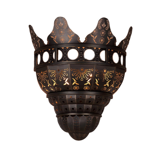 Metal Sconce Light Traditionary Bronze Carved Wall Mounted Lighting - Ideal For Living Rooms