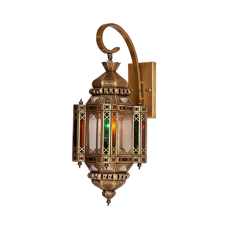 Arab Metal Lantern Wall Lamp With Brass Finish - Rectangular Backplate Bulb Included